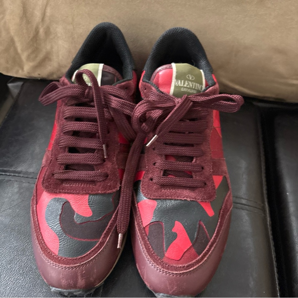 Valentino Men’s Lace Up Red Camouflage Sneaker Leather /Suede Size 39.5